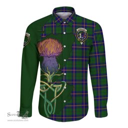 Scottish Carmichael Modern Clan Tartan Crest with Thistle and Scotland Map Tartan Long Sleeve Shirt Scottish Plaid Tartan Plaid - ScotsTee - scotstee.com