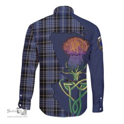 Scottish Clark (Lion) Clan Tartan Crest with Thistle and Scotland Map Tartan Long Sleeve Shirt Scottish Plaid Tartan Plaid - ScotsTee - scotstee.com