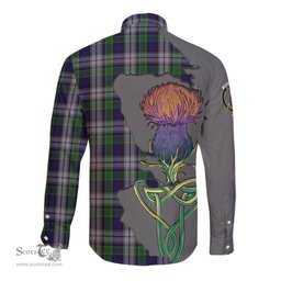 Scottish Colquhoun Dress Clan Tartan Crest with Thistle and Scotland Map Tartan Long Sleeve Shirt Scottish Plaid Tartan Plaid - ScotsTee - scotstee.com