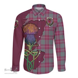 Scottish Crawford Ancient Clan Tartan Crest with Thistle and Scotland Map Tartan Long Sleeve Shirt Scottish Plaid Tartan Plaid - ScotsTee - scotstee.com