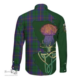Scottish Carmichael Clan Tartan Crest with Thistle and Scotland Map Tartan Long Sleeve Shirt Scottish Plaid Tartan Plaid - ScotsTee - scotstee.com