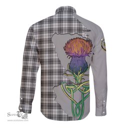 Scottish Douglas Grey Modern Clan Tartan Crest with Thistle and Scotland Map Tartan Long Sleeve Shirt Scottish Plaid Tartan Plaid - ScotsTee - scotstee.com