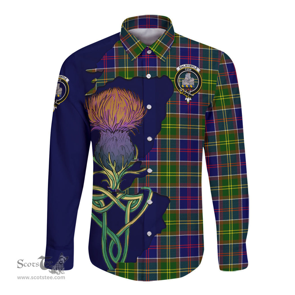 Scottish Dalrymple Clan Tartan Crest with Thistle and Scotland Map Tartan Long Sleeve Shirt Scottish Plaid Tartan Plaid - ScotsTee - scotstee.com