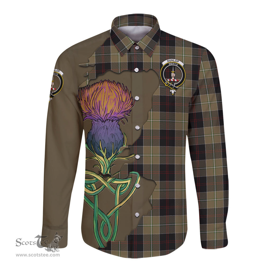 Scottish Dunlop Hunting Clan Tartan Crest with Thistle and Scotland Map Tartan Long Sleeve Shirt Scottish Plaid Tartan Plaid - ScotsTee - scotstee.com
