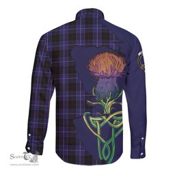 Scottish Dunlop Clan Tartan Crest with Thistle and Scotland Map Tartan Long Sleeve Shirt Scottish Plaid Tartan Plaid - ScotsTee - scotstee.com