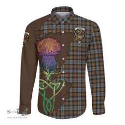 Scottish Gordon Weathered Clan Tartan Crest with Thistle and Scotland Map Tartan Long Sleeve Shirt Scottish Plaid Tartan Plaid - ScotsTee - scotstee.com