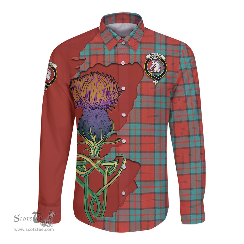 Scottish Dunbar Ancient Clan Tartan Crest with Thistle and Scotland Map Tartan Long Sleeve Shirt Scottish Plaid Tartan Plaid - ScotsTee - scotstee.com
