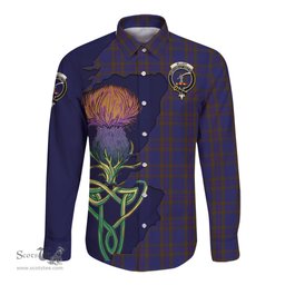 Scottish Elliot Clan Tartan Crest with Thistle and Scotland Map Tartan Long Sleeve Shirt Scottish Plaid Tartan Plaid - ScotsTee - scotstee.com