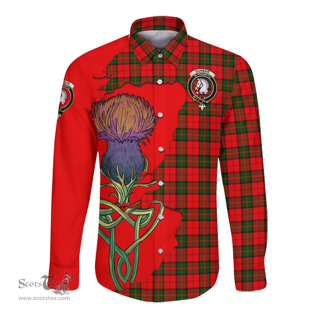 Scottish Dunbar Modern Clan Tartan Crest with Thistle and Scotland Map Tartan Long Sleeve Shirt Scottish Plaid Tartan Plaid - ScotsTee - scotstee.com