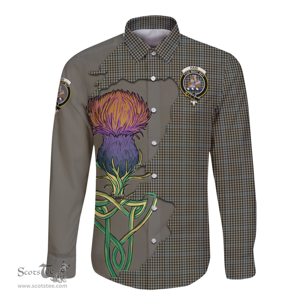Scottish Haig Clan Tartan Crest with Thistle and Scotland Map Tartan Long Sleeve Shirt Scottish Plaid Tartan Plaid - ScotsTee - scotstee.com