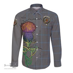 Scottish Gladstone Clan Tartan Crest with Thistle and Scotland Map Tartan Long Sleeve Shirt Scottish Plaid Tartan Plaid - ScotsTee - scotstee.com