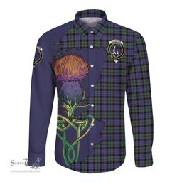 Scottish Fletcher Modern Clan Tartan Crest with Thistle and Scotland Map Tartan Long Sleeve Shirt Scottish Plaid Tartan Plaid - ScotsTee - scotstee.com
