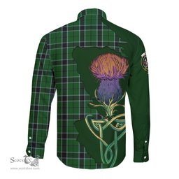 Scottish Innes Hunting Clan Tartan Crest with Thistle and Scotland Map Tartan Long Sleeve Shirt Scottish Plaid Tartan Plaid - ScotsTee - scotstee.com