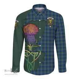 Scottish Falconer Clan Tartan Crest with Thistle and Scotland Map Tartan Long Sleeve Shirt Scottish Plaid Tartan Plaid - ScotsTee - scotstee.com