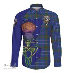 Scottish Edmonstone Clan Tartan Crest with Thistle and Scotland Map Tartan Long Sleeve Shirt Scottish Plaid Tartan Plaid - ScotsTee - scotstee.com