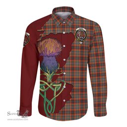 Scottish Innes Ancient Clan Tartan Crest with Thistle and Scotland Map Tartan Long Sleeve Shirt Scottish Plaid Tartan Plaid - ScotsTee - scotstee.com