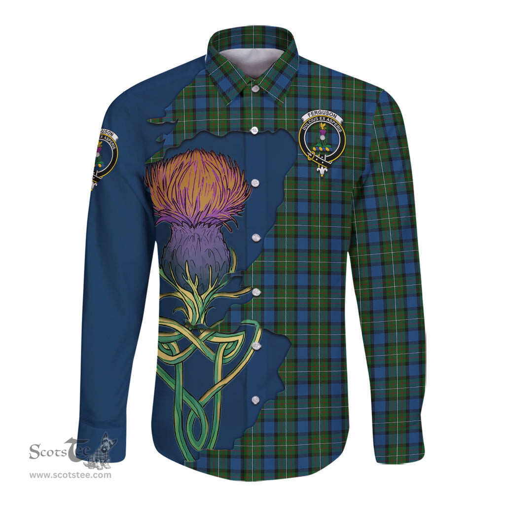 Scottish Ferguson of Atholl Clan Tartan Crest with Thistle and Scotland Map Tartan Long Sleeve Shirt Scottish Plaid Tartan Plaid - ScotsTee - scotstee.com