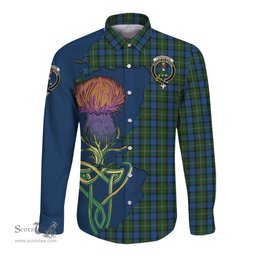Scottish Ferguson of Atholl Clan Tartan Crest with Thistle and Scotland Map Tartan Long Sleeve Shirt Scottish Plaid Tartan Plaid - ScotsTee - scotstee.com