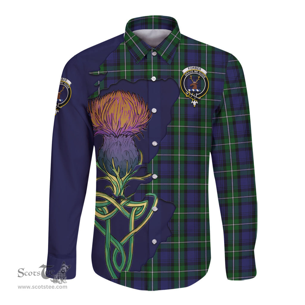 Scottish Forbes Clan Tartan Crest with Thistle and Scotland Map Tartan Long Sleeve Shirt Scottish Plaid Tartan Plaid - ScotsTee - scotstee.com