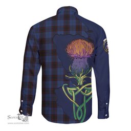 Scottish Home (Hume) Clan Tartan Crest with Thistle and Scotland Map Tartan Long Sleeve Shirt Scottish Plaid Tartan Plaid - ScotsTee - scotstee.com
