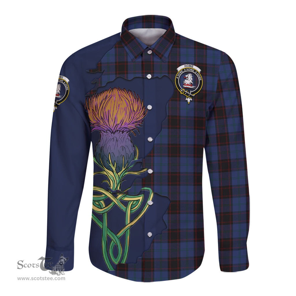Scottish Home (Hume) Clan Tartan Crest with Thistle and Scotland Map Tartan Long Sleeve Shirt Scottish Plaid Tartan Plaid - ScotsTee - scotstee.com