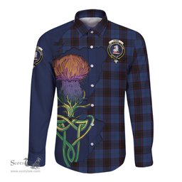 Scottish Home (Hume) Clan Tartan Crest with Thistle and Scotland Map Tartan Long Sleeve Shirt Scottish Plaid Tartan Plaid - ScotsTee - scotstee.com