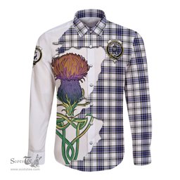 Scottish Hannay Modern Clan Tartan Crest with Thistle and Scotland Map Tartan Long Sleeve Shirt Scottish Plaid Tartan Plaid - ScotsTee - scotstee.com
