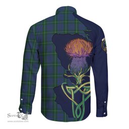 Scottish Hamilton Hunting Clan Tartan Crest with Thistle and Scotland Map Tartan Long Sleeve Shirt Scottish Plaid Tartan Plaid - ScotsTee - scotstee.com