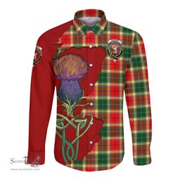 Scottish Gibsone (Gibson - Gibbs) Clan Tartan Crest with Thistle and Scotland Map Tartan Long Sleeve Shirt Scottish Plaid Tartan Plaid - ScotsTee - scotstee.com