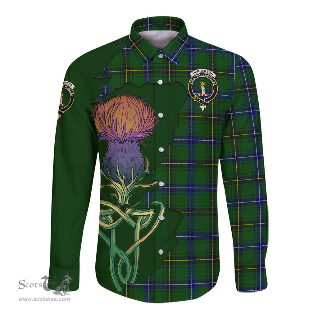 Scottish Henderson Modern Clan Tartan Crest with Thistle and Scotland Map Tartan Long Sleeve Shirt Scottish Plaid Tartan Plaid - ScotsTee - scotstee.com