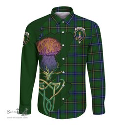 Scottish Henderson Modern Clan Tartan Crest with Thistle and Scotland Map Tartan Long Sleeve Shirt Scottish Plaid Tartan Plaid - ScotsTee - scotstee.com