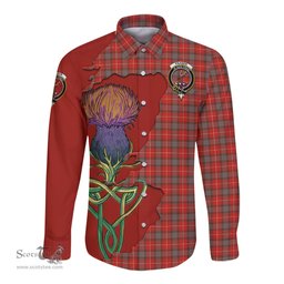 Scottish Fraser Weathered Clan Tartan Crest with Thistle and Scotland Map Tartan Long Sleeve Shirt Scottish Plaid Tartan Plaid - ScotsTee - scotstee.com