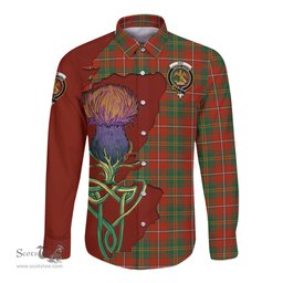 Scottish Hay Ancient Clan Tartan Crest with Thistle and Scotland Map Tartan Long Sleeve Shirt Scottish Plaid Tartan Plaid - ScotsTee - scotstee.com