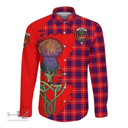 Scottish Hamilton Modern Clan Tartan Crest with Thistle and Scotland Map Tartan Long Sleeve Shirt Scottish Plaid Tartan Plaid - ScotsTee - scotstee.com
