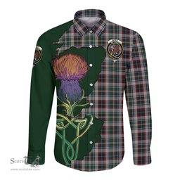 Scottish Innes Dress Clan Tartan Crest with Thistle and Scotland Map Tartan Long Sleeve Shirt Scottish Plaid Tartan Plaid - ScotsTee - scotstee.com