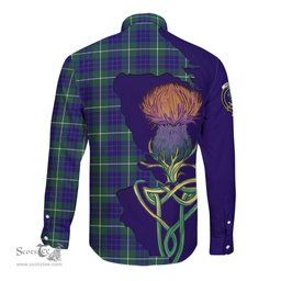 Scottish Hamilton Hunting Modern Clan Tartan Crest with Thistle and Scotland Map Tartan Long Sleeve Shirt Scottish Plaid Tartan Plaid - ScotsTee - scotstee.com