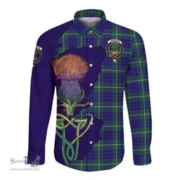 Scottish Hamilton Hunting Modern Clan Tartan Crest with Thistle and Scotland Map Tartan Long Sleeve Shirt Scottish Plaid Tartan Plaid - ScotsTee - scotstee.com