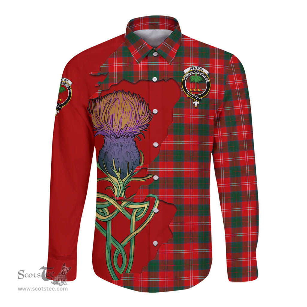 Scottish Fenton Clan Tartan Crest with Thistle and Scotland Map Tartan Long Sleeve Shirt Scottish Plaid Tartan Plaid - ScotsTee - scotstee.com