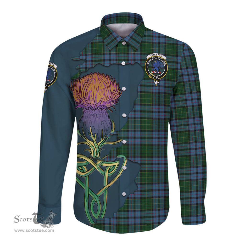 Scottish Forsyth Clan Tartan Crest with Thistle and Scotland Map Tartan Long Sleeve Shirt Scottish Plaid Tartan Plaid - ScotsTee - scotstee.com