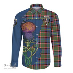 Scottish Glass Clan Tartan Crest with Thistle and Scotland Map Tartan Long Sleeve Shirt Scottish Plaid Tartan Plaid - ScotsTee - scotstee.com