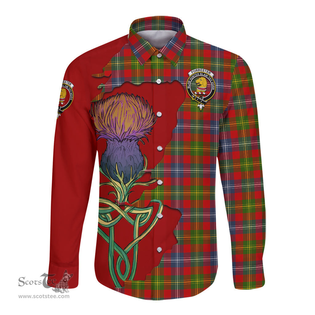 Scottish Forrester Clan Tartan Crest with Thistle and Scotland Map Tartan Long Sleeve Shirt Scottish Plaid Tartan Plaid - ScotsTee - scotstee.com