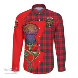 Scottish Drummond Modern Clan Tartan Crest with Thistle and Scotland Map Tartan Long Sleeve Shirt Scottish Plaid Tartan Plaid - ScotsTee - scotstee.com