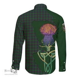 Scottish Elphinstone Clan Tartan Crest with Thistle and Scotland Map Tartan Long Sleeve Shirt Scottish Plaid Tartan Plaid - ScotsTee - scotstee.com