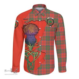 Scottish Grant Ancient Clan Tartan Crest with Thistle and Scotland Map Tartan Long Sleeve Shirt Scottish Plaid Tartan Plaid - ScotsTee - scotstee.com
