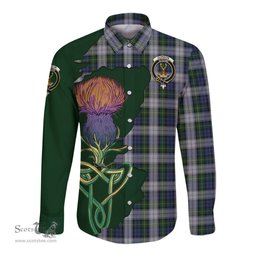 Scottish Gordon Dress Clan Tartan Crest with Thistle and Scotland Map Tartan Long Sleeve Shirt Scottish Plaid Tartan Plaid - ScotsTee - scotstee.com