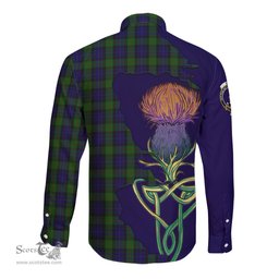 Scottish Gunn Clan Tartan Crest with Thistle and Scotland Map Tartan Long Sleeve Shirt Scottish Plaid Tartan Plaid - ScotsTee - scotstee.com