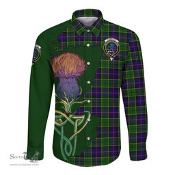 Scottish Forsyth Modern Clan Tartan Crest with Thistle and Scotland Map Tartan Long Sleeve Shirt Scottish Plaid Tartan Plaid - ScotsTee - scotstee.com