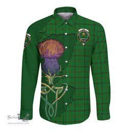 Scottish Don Clan Tartan Crest with Thistle and Scotland Map Tartan Long Sleeve Shirt Scottish Plaid Tartan Plaid - ScotsTee - scotstee.com