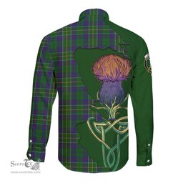 Scottish Hunter of Hunterston Clan Tartan Crest with Thistle and Scotland Map Tartan Long Sleeve Shirt Scottish Plaid Tartan Plaid - ScotsTee - scotstee.com