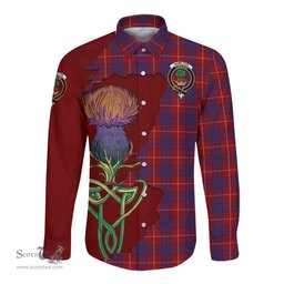 Scottish Hamilton Clan Tartan Crest with Thistle and Scotland Map Tartan Long Sleeve Shirt Scottish Plaid Tartan Plaid - ScotsTee - scotstee.com